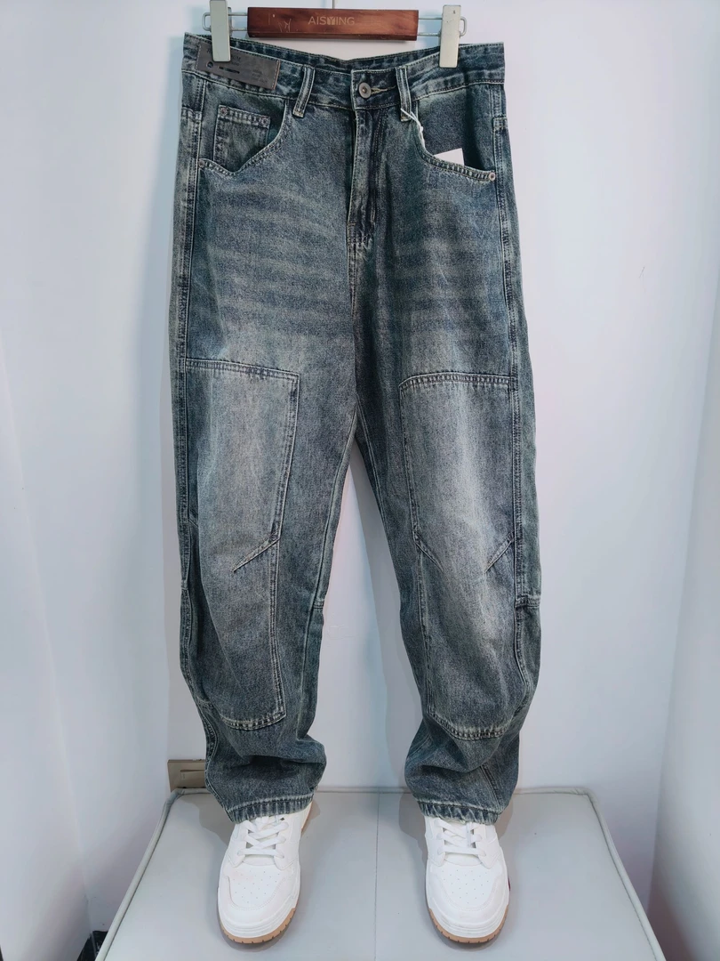 恭囍潮牌弯刀裤男2025新款复古水洗显瘦直筒裤阔腿休闲长裤痞帅