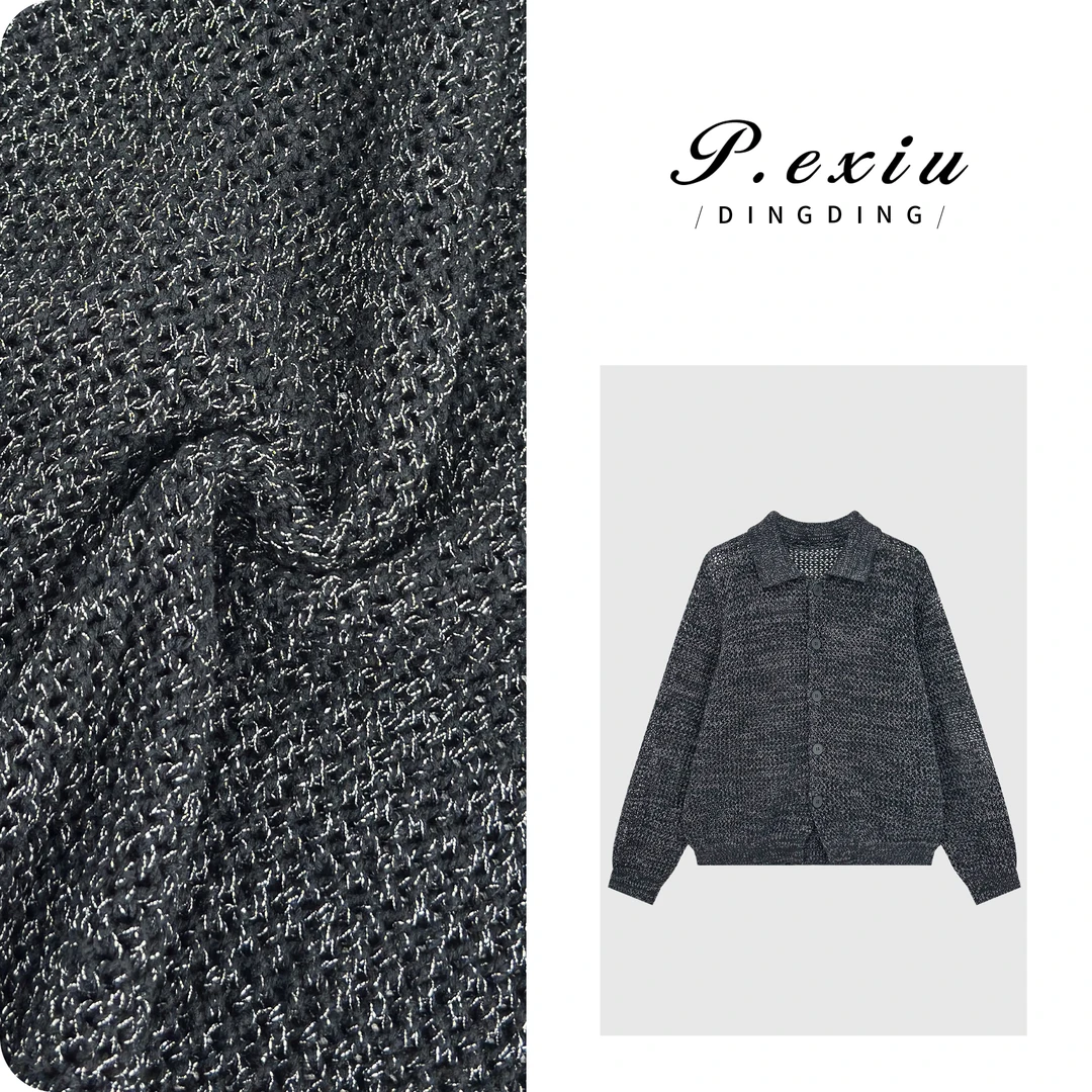 PanYiXiu/潘依绣【秋日序曲】慵懒风翻领镂空花纱针织长袖开衫D411