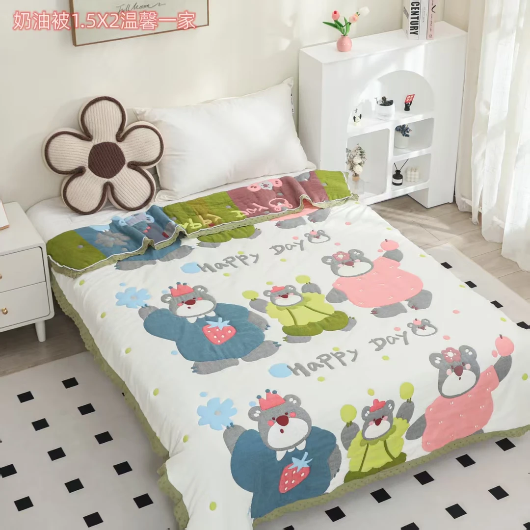 【温馨一家】150*200cm花边泡芙被棉精梳棉被亲肤柔软泡芙被