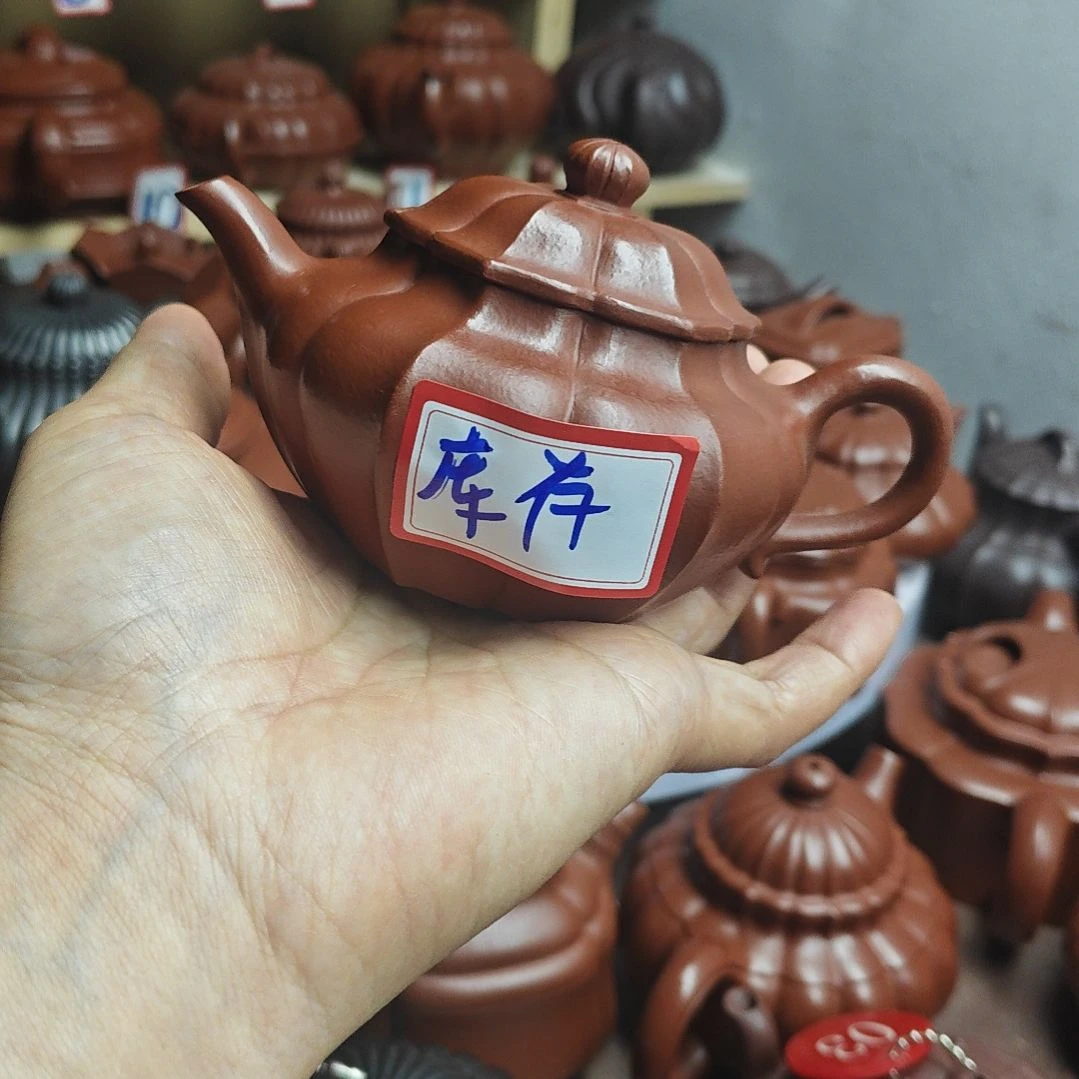 宜兴紫砂壶筋纹器半手工制作赵庄朱泥容量一佰伍十CC