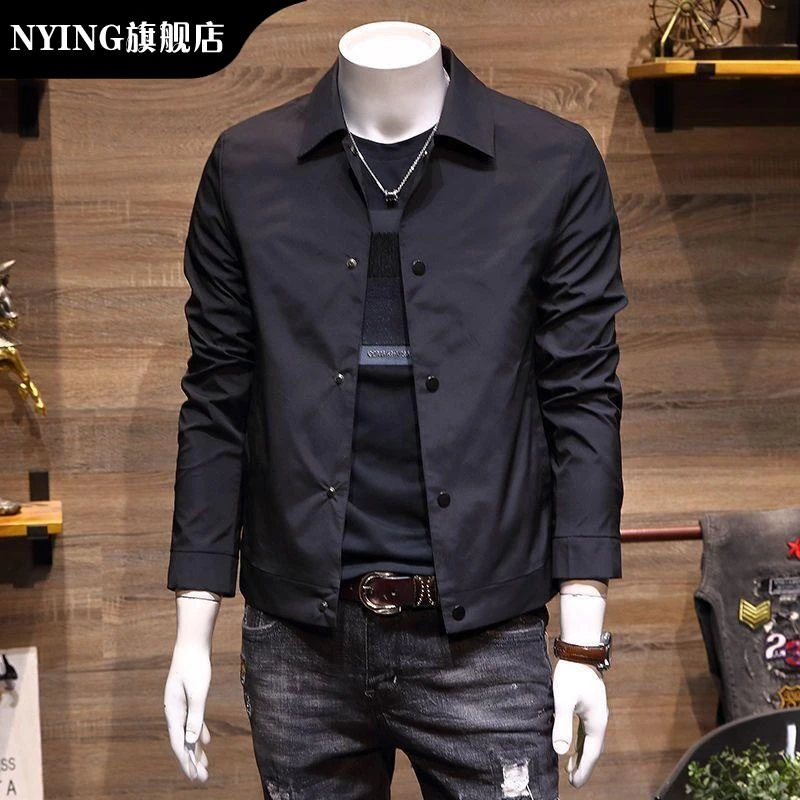 NYING秋季翻领男士外套韩版潮流修身帅气夹克上衣2025新款夹克衫