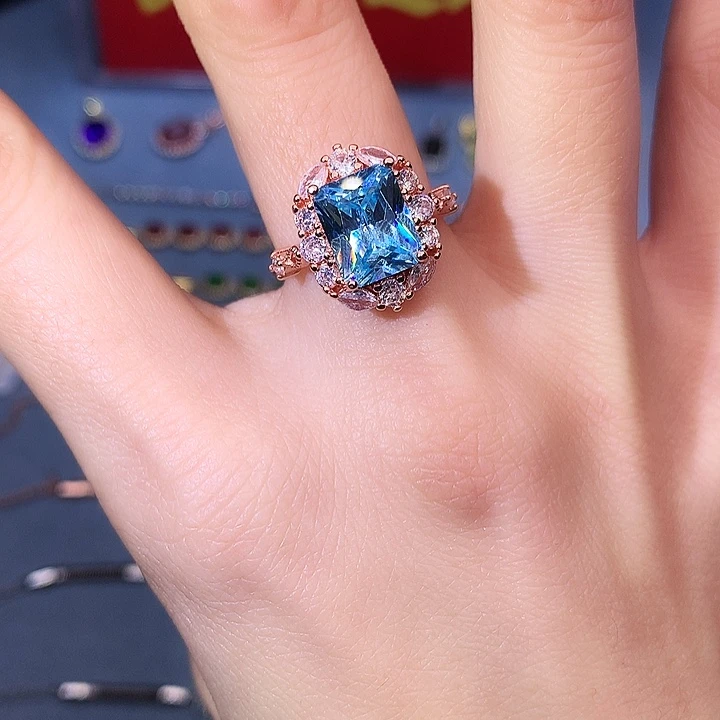 海蓝宝石戒圈银S925镶嵌