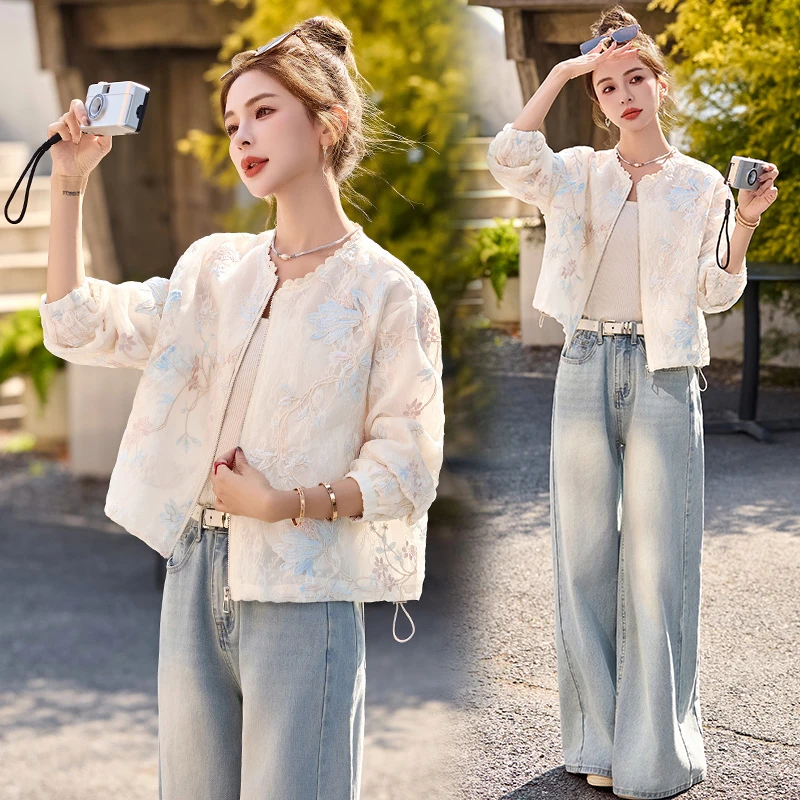 重工刺绣防晒衣短外套女2025春夏装长袖欧根纱薄款小个子出游上衣