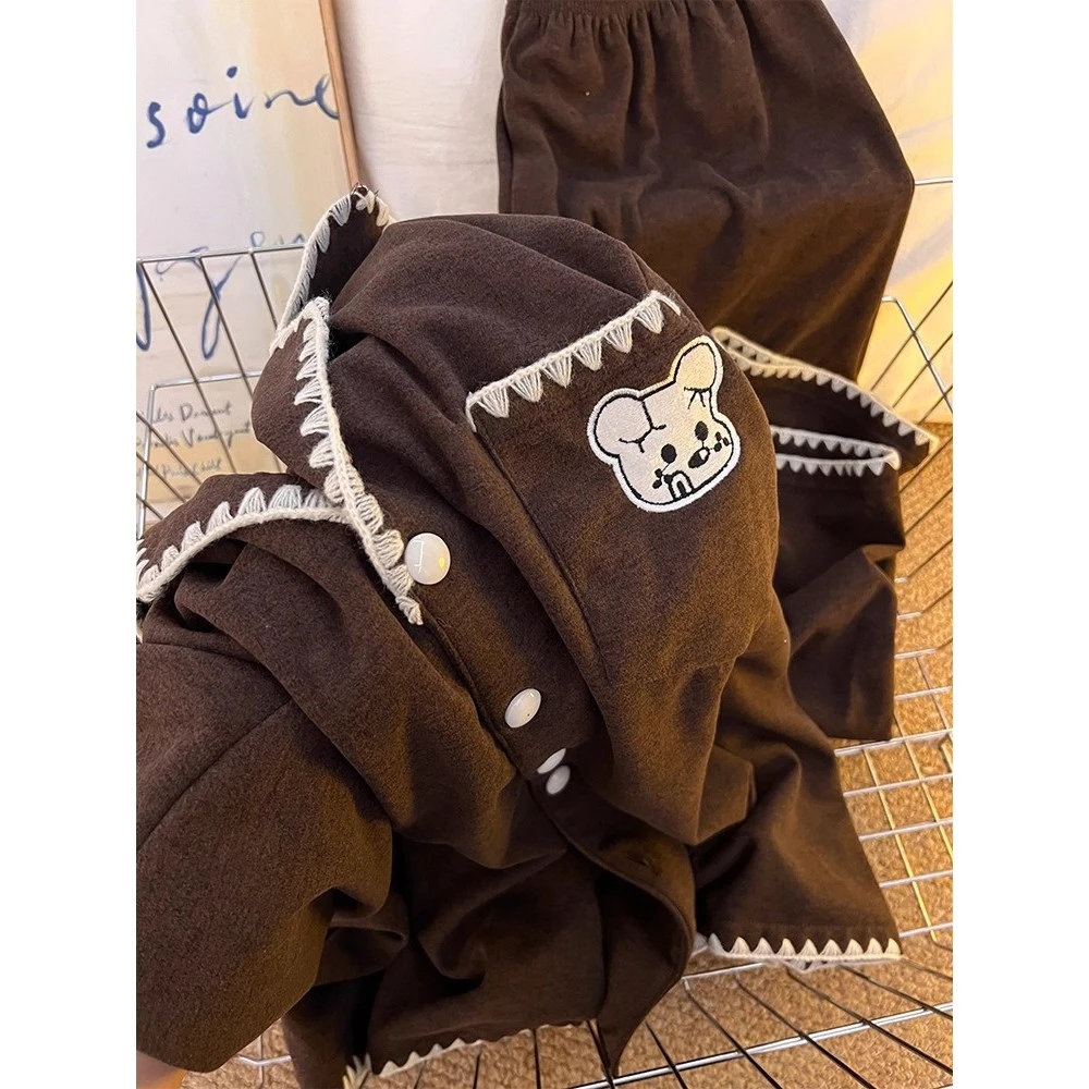 休闲少女可爱卡通小熊印花睡衣女秋冬季新款长袖长裤家居服两件套