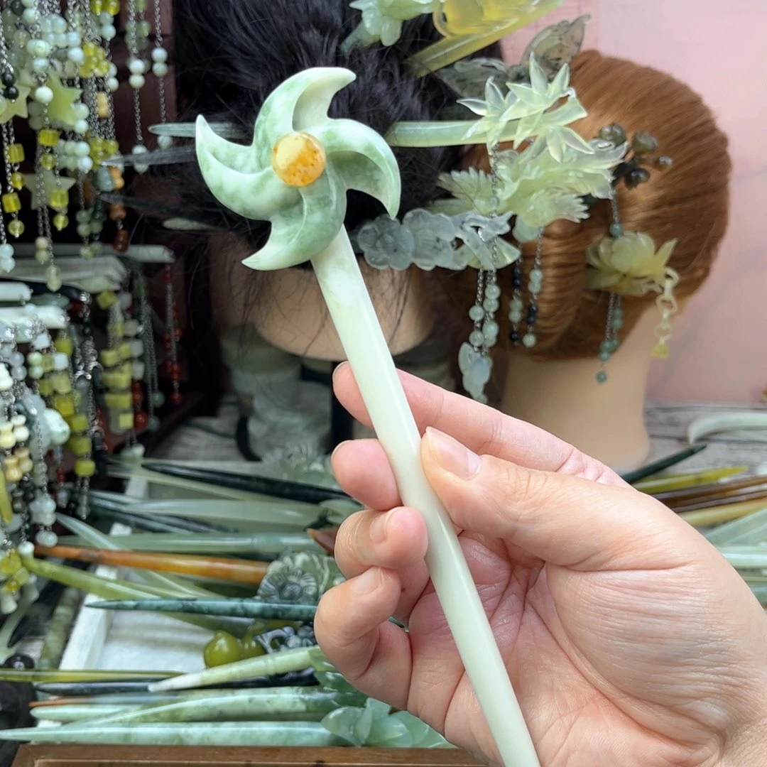 蛇纹石玉发饰未镶嵌长度20厘米左右