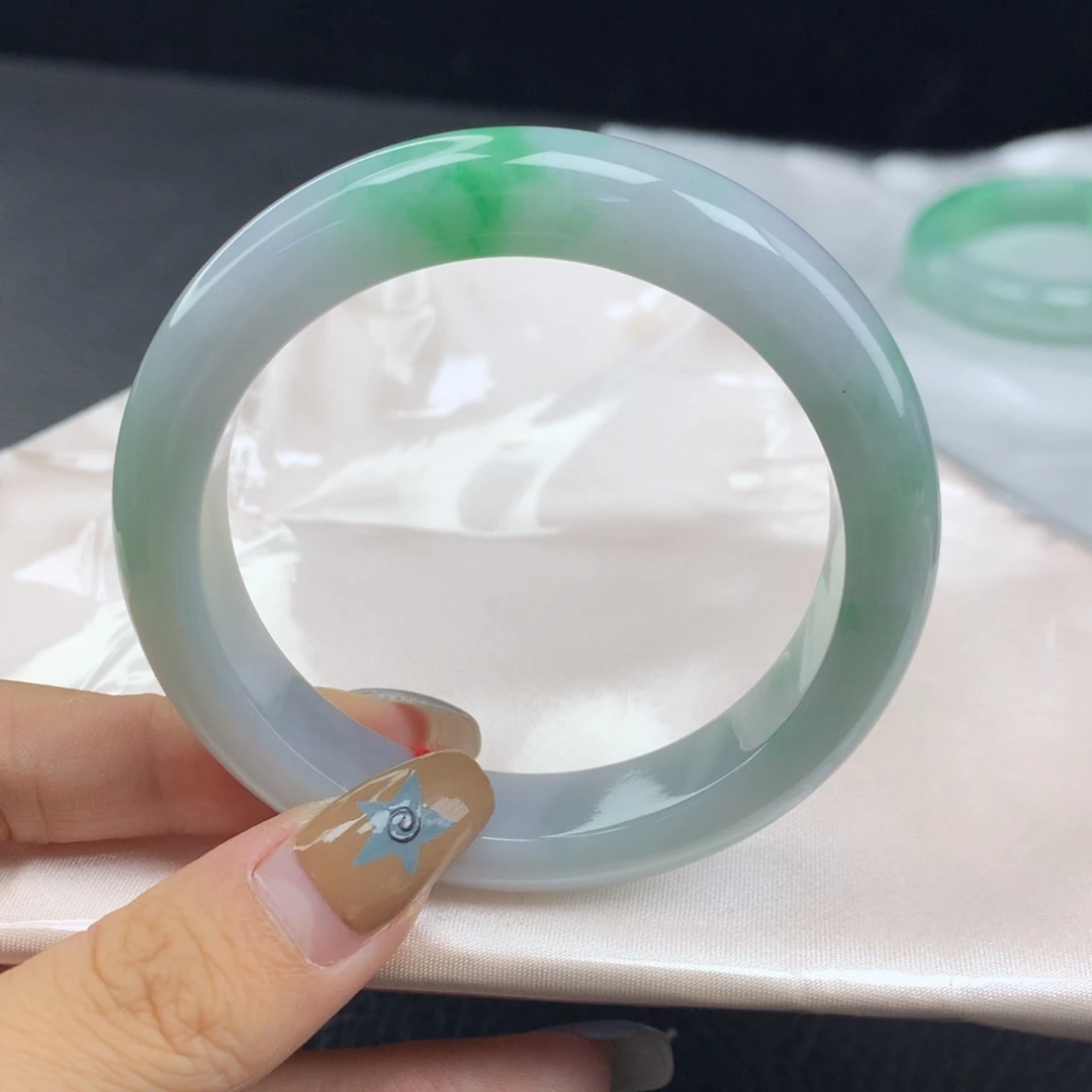 翡翠未镶嵌手镯缅甸55.7飘阳绿正圈