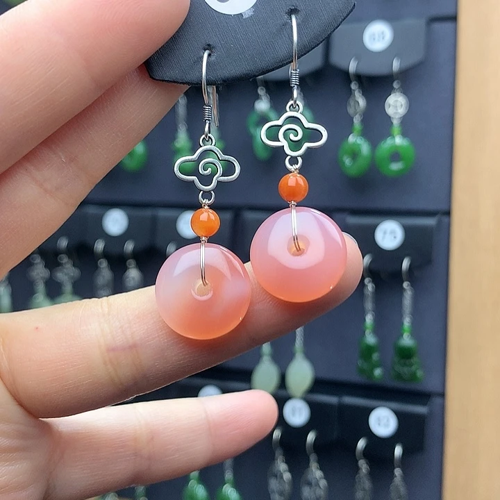 玛瑙/玉髓耳钉银S925镶嵌