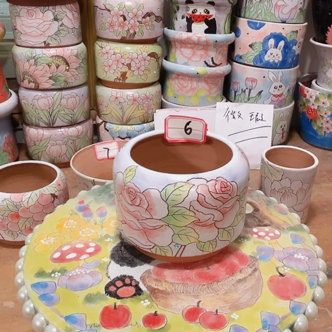 花盆景德镇多肉手绘花盆瑕疵