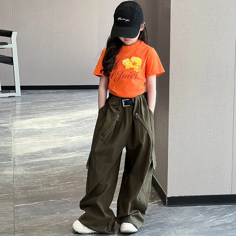 女孩网红炸街夏装2025新款儿童酷飒风短袖两件套女童夏季洋气套装