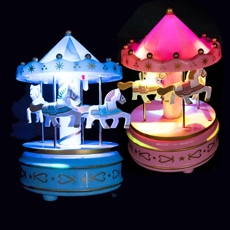 带灯木马音乐盒蛋糕装饰摆烘焙配八音盒儿童生日宝宝周岁玩具旋转