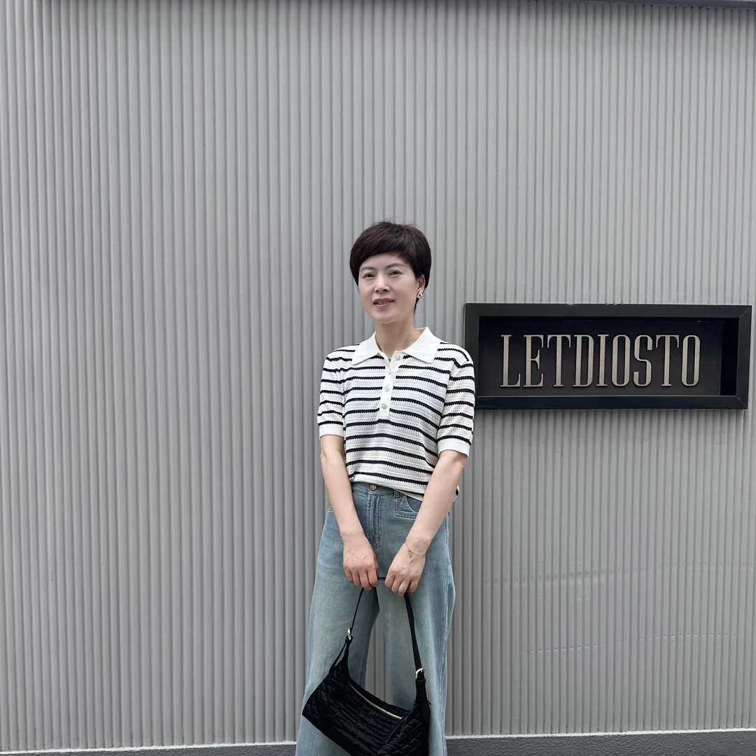 常规款POLO领常规通勤毛针织衫时尚圆领春夏条纹衬衫上衣