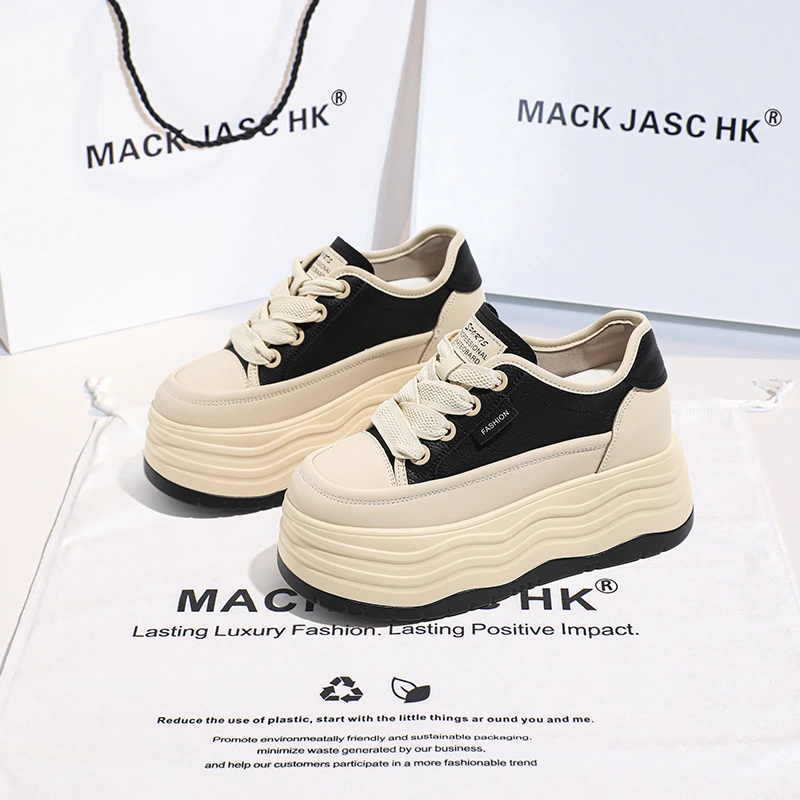 【内增高10CM小白鞋】香港2025春夏新款明星同款小个子休闲厚底板鞋