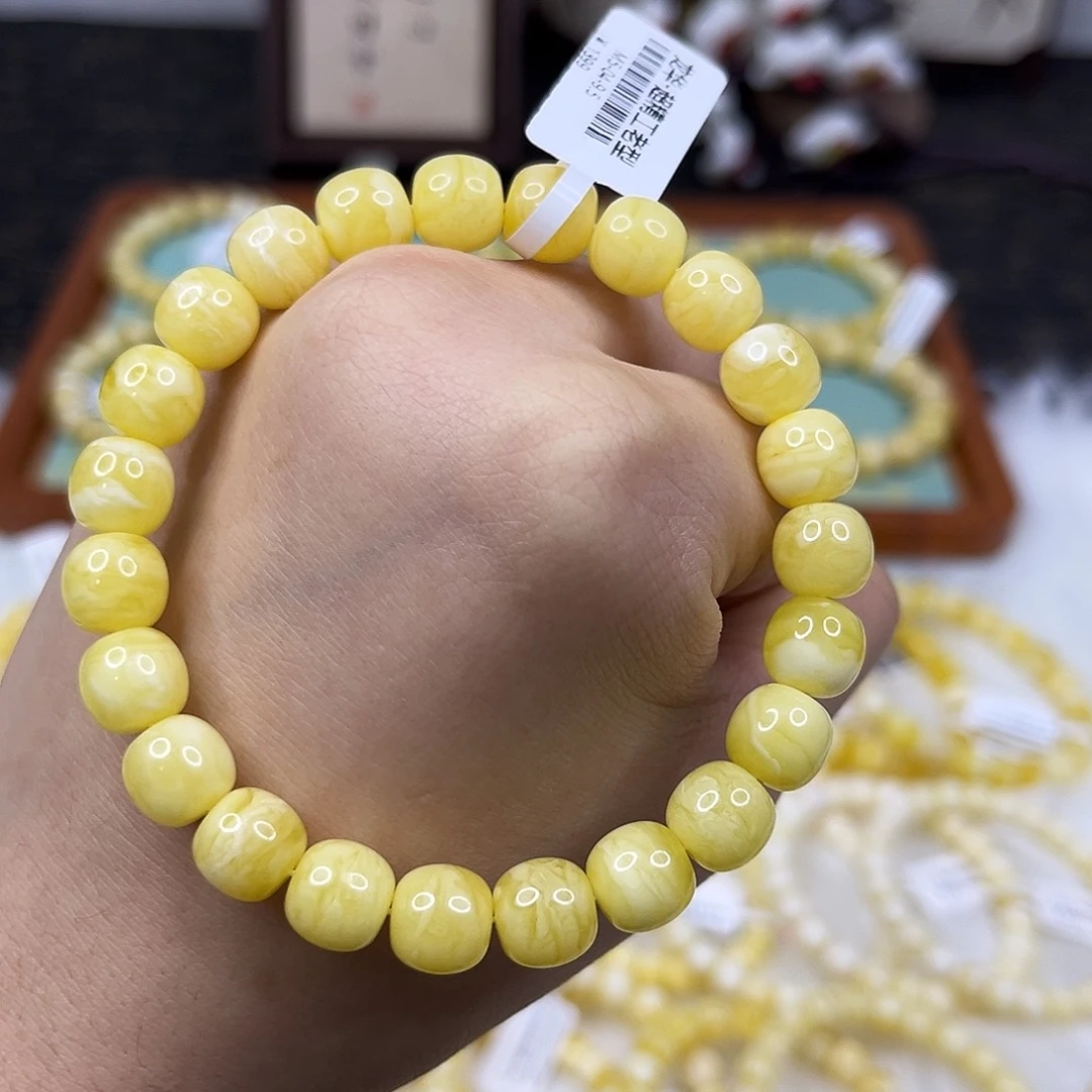 蜜蜡未镶嵌手链9.5mm满蜡虎皮手串