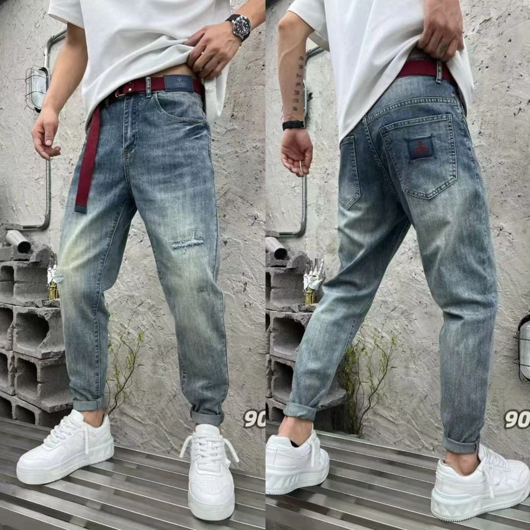 【春季高品质】春夏破洞弹力牛仔裤90040