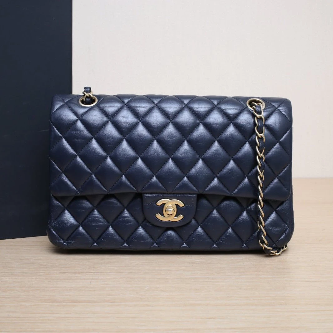 95新 Chanel/香奈儿 小花Jerry活动CF 口盖包 中号 蓝色 20开 金