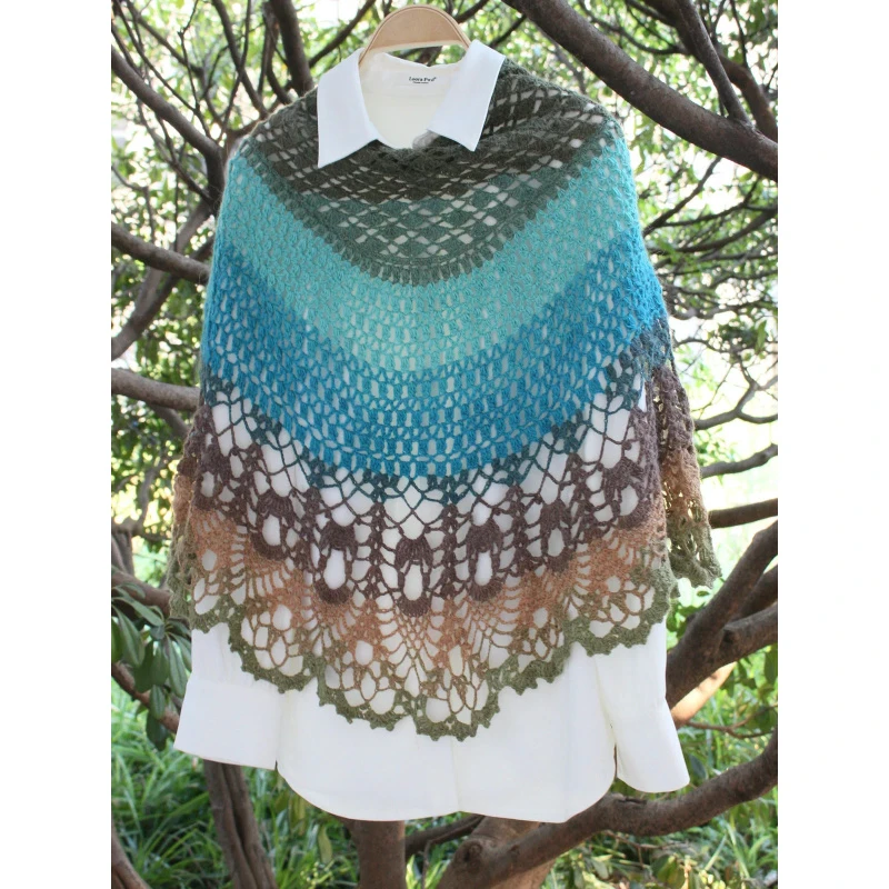 三色堇披肩材料包 西班牙凯蒂羊毛蛋糕线 买线送编织教程