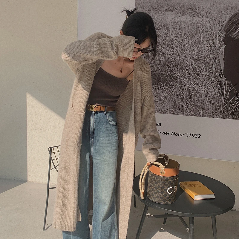 JWUNIQUE开衫针织外套女春季2025年新款慵懒风休闲毛衣中长款大衣