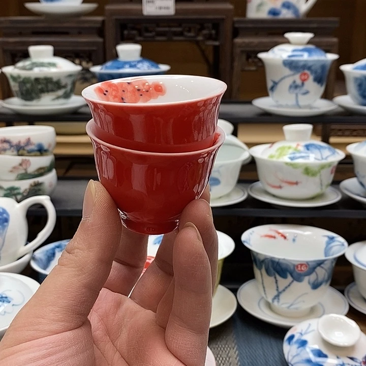 手绘微瑖红色杯子2个裝