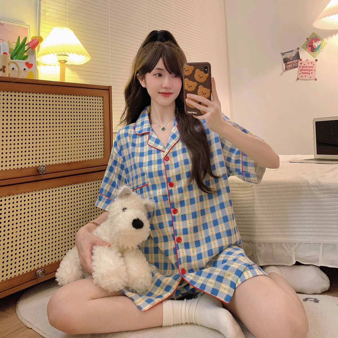 大码宽松250斤睡衣女短袖短裤子套装居家可外穿家居服夏新款D4430