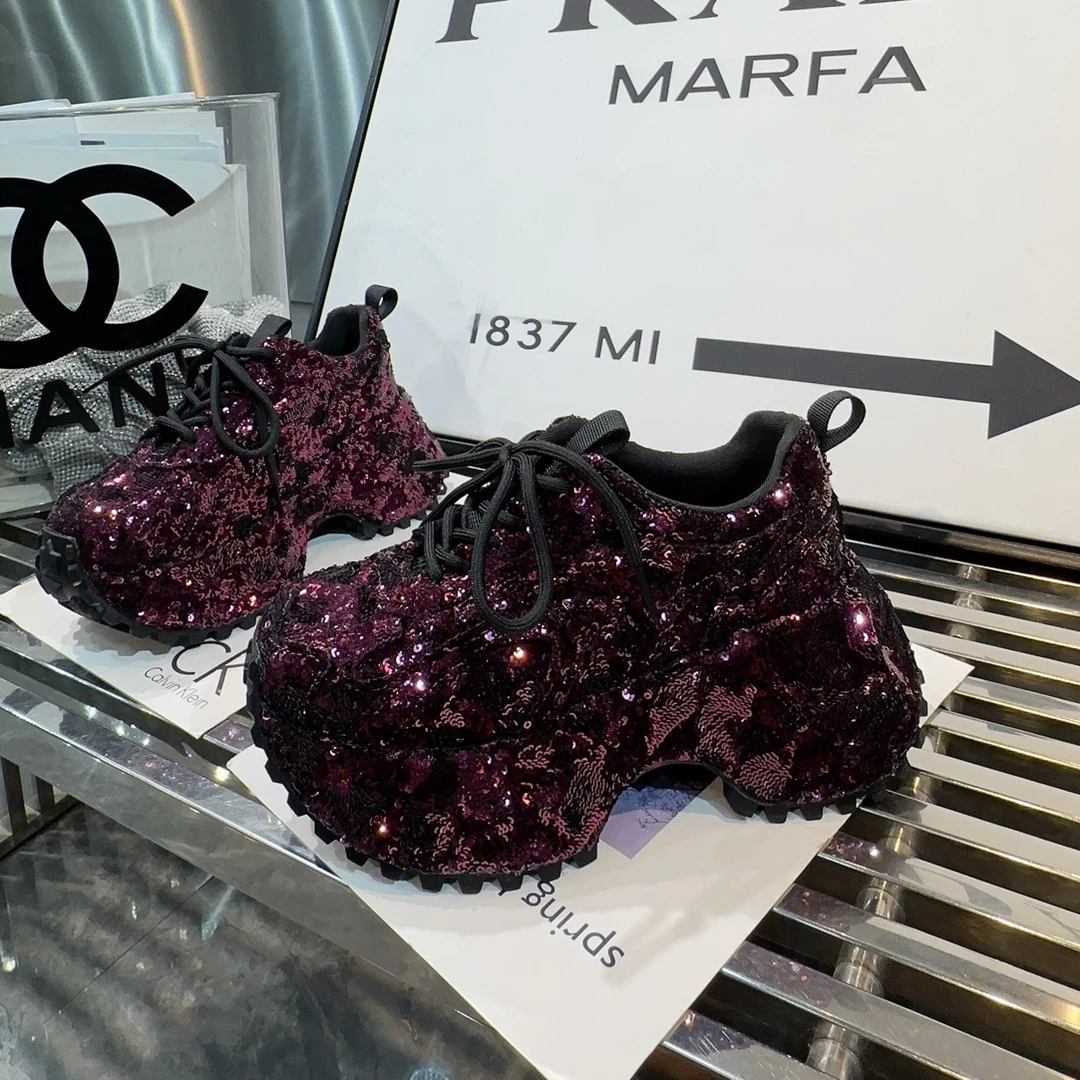 A.M艾墨儿女款早秋新设计理念厚底亮片款欧货重工女款老爹鞋