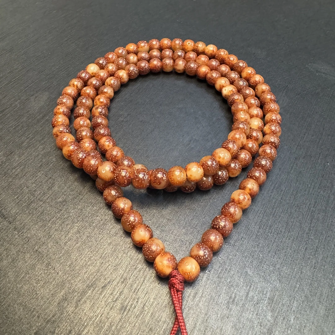 S4733-3【黑金冰透玉玲珑】细星星月菩提老型108文玩长串