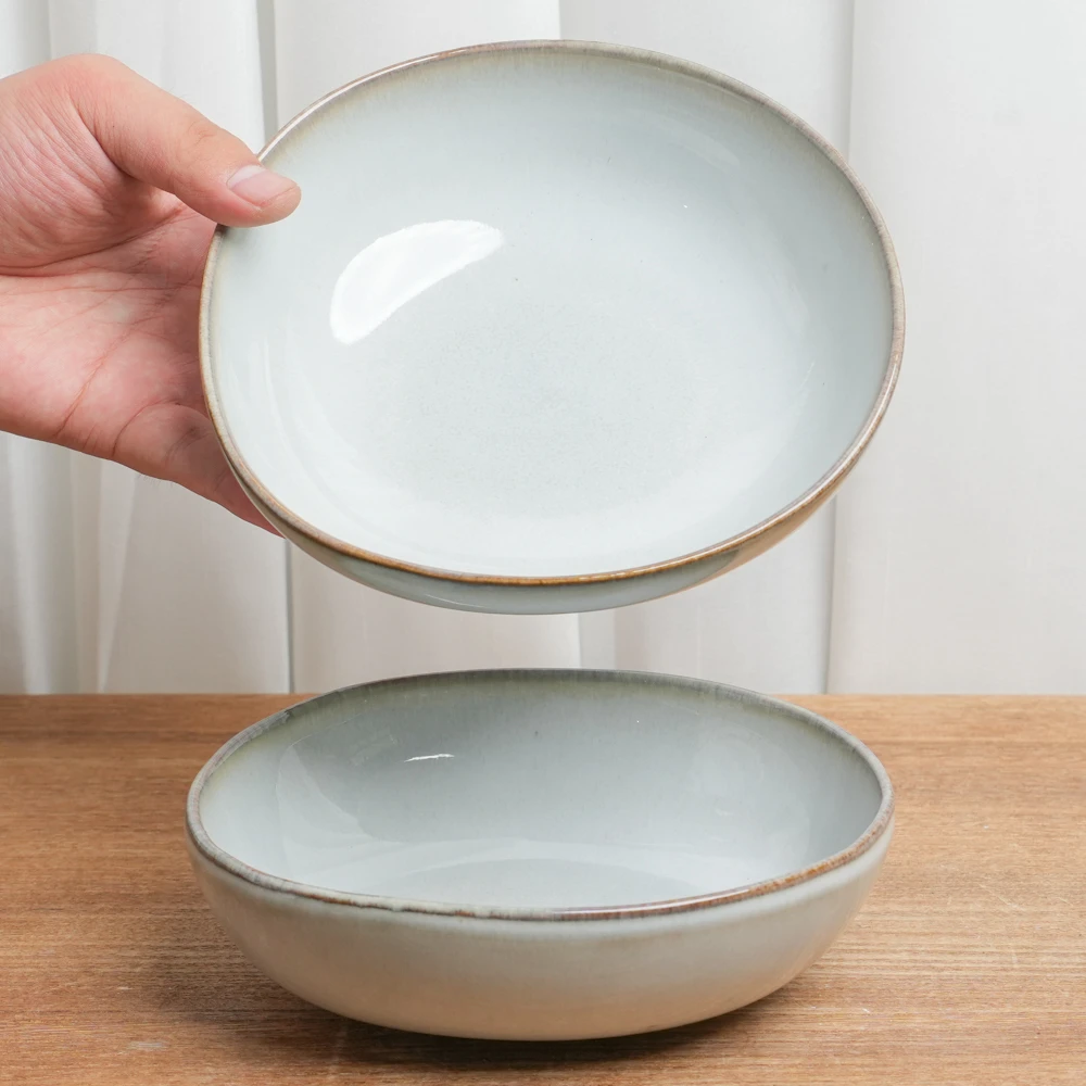 【瑕疵】釉下彩陶瓷碗窑变米白异形沙拉碗日式复古拉面碗家用L1A