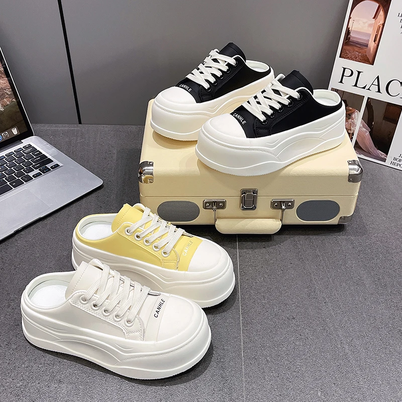 2025春夏6厘米松糕底女板鞋包头半托小个子增高夏季拖鞋P11602