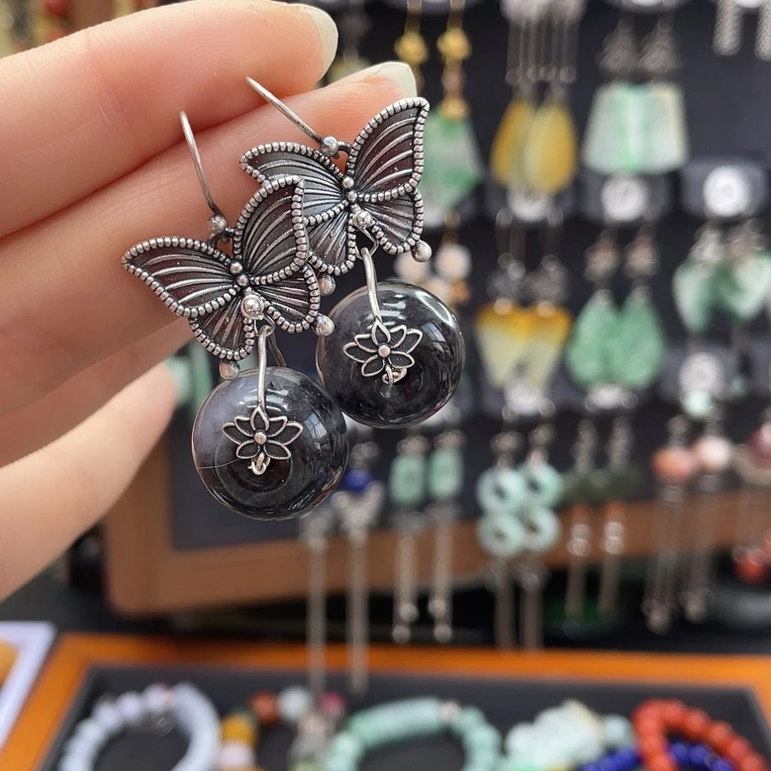 翡翠耳饰银S925镶嵌家**猫303g h j j h h