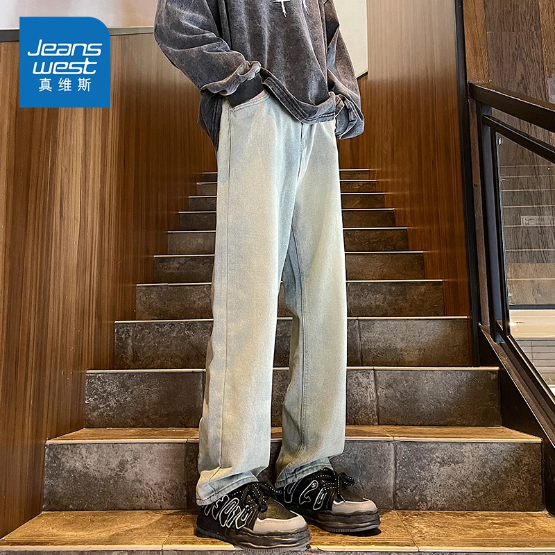 Jeanswest/真维斯美式高街牛仔裤男士夏季新款宽松潮牌复古直筒裤