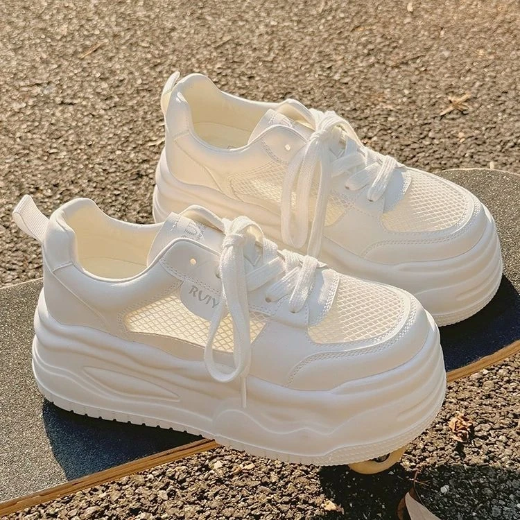 厚底增高小白鞋女夏季女鞋透气网面鞋配阔腿裤鞋子百搭运动休闲鞋