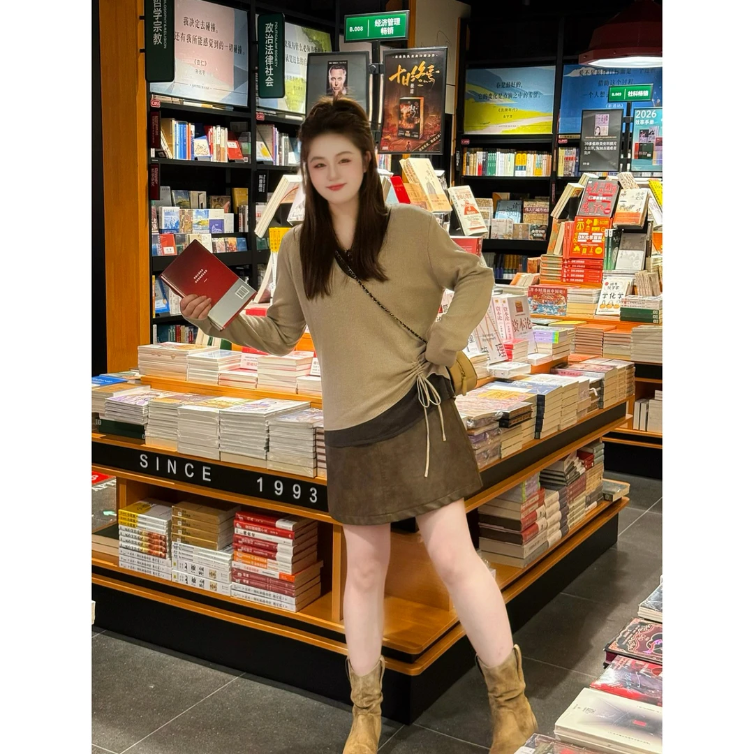 楠序【时光恋人】迪迪微胖女装 2025年秋装新假两件毛针织衫YZ38056