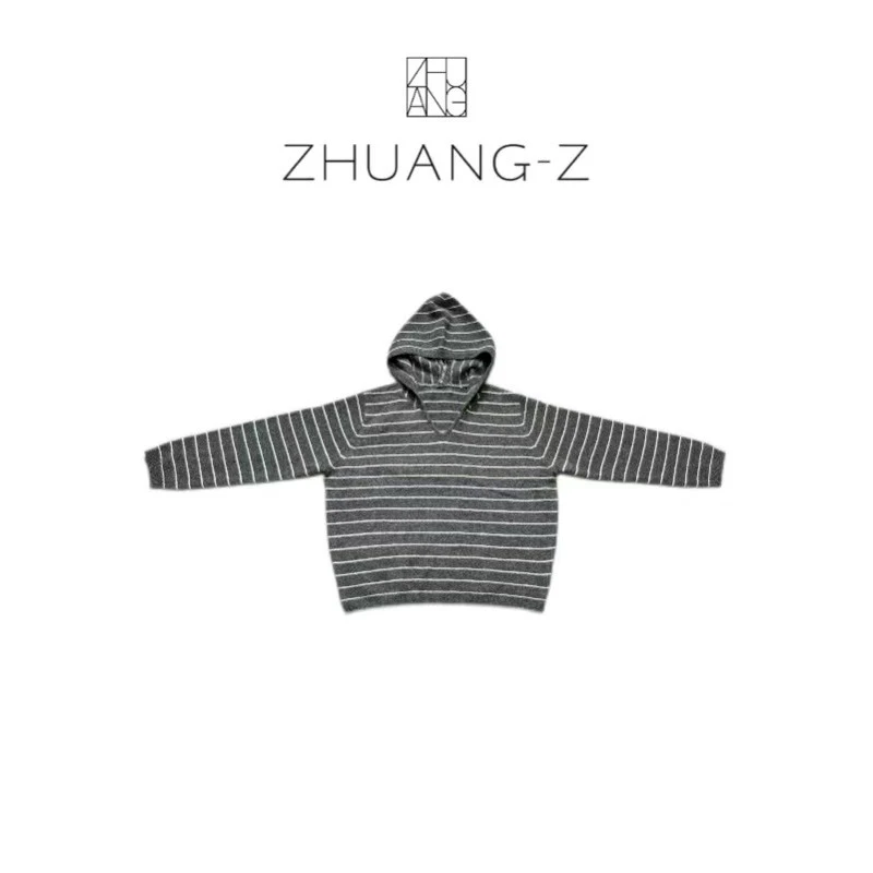 【ZHUANG -Z】（五线谱）条纹高级带帽极简老钱风套头羊毛针织衫