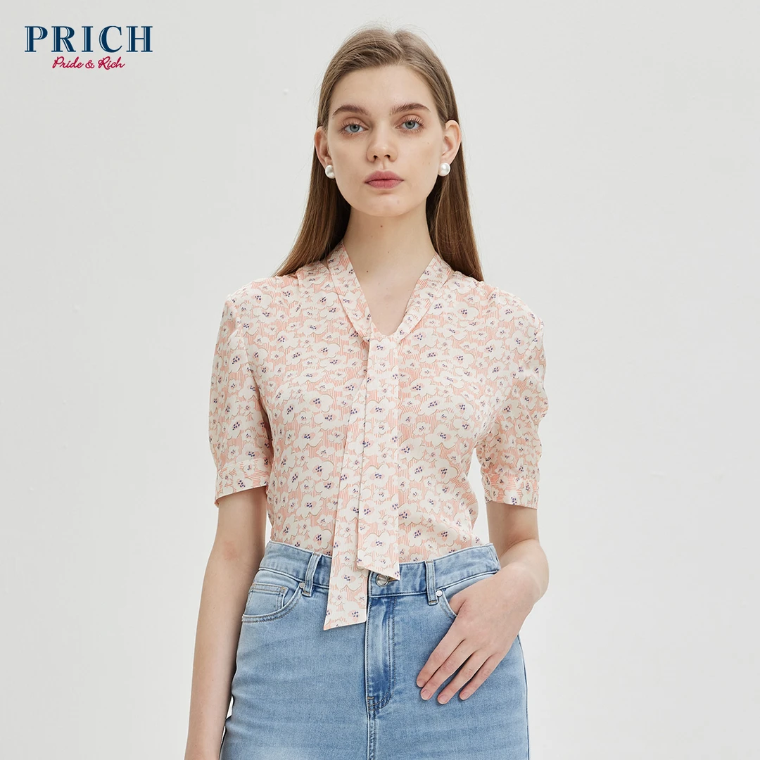 0002+【CC专属】+PRICH飘带设计垂顺质感碎花气质衬衫