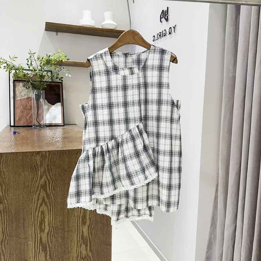 夏季女大童格子衬衫时尚洋气女童上衣亲子装初高中生-SU704