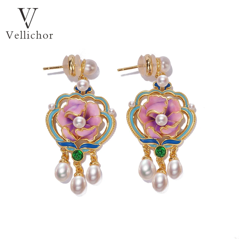 铜合金耳饰 【国色芳华】原创设计大唐之花繁花牡丹耳钉珐琅耳环