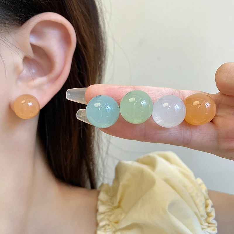 非金属亚克力耳饰 小众设计糖果色多巴胺圆珠耳钉女几何耳环A214