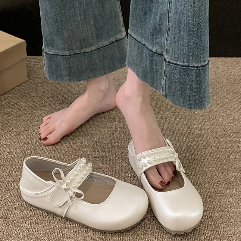 贾不假玛丽珍鞋女2025新款夏季复古时尚珍珠蝴蝶结配裙子日系单鞋