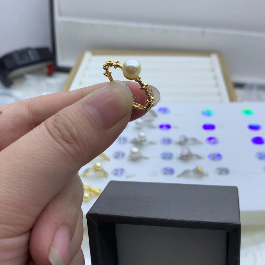 海水珍珠戒指银S925镶嵌草****o