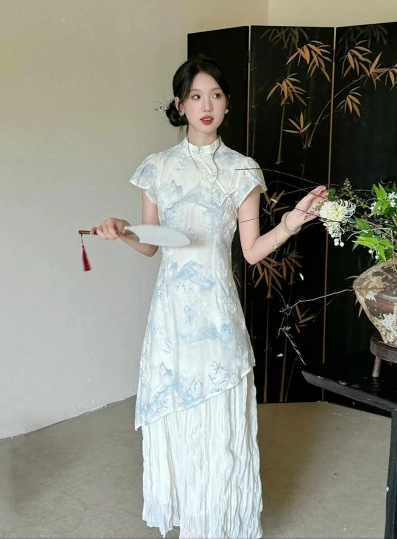 新中式国风改良版旗袍连衣裙子女装2025新款夏季气质百搭收腰长裙