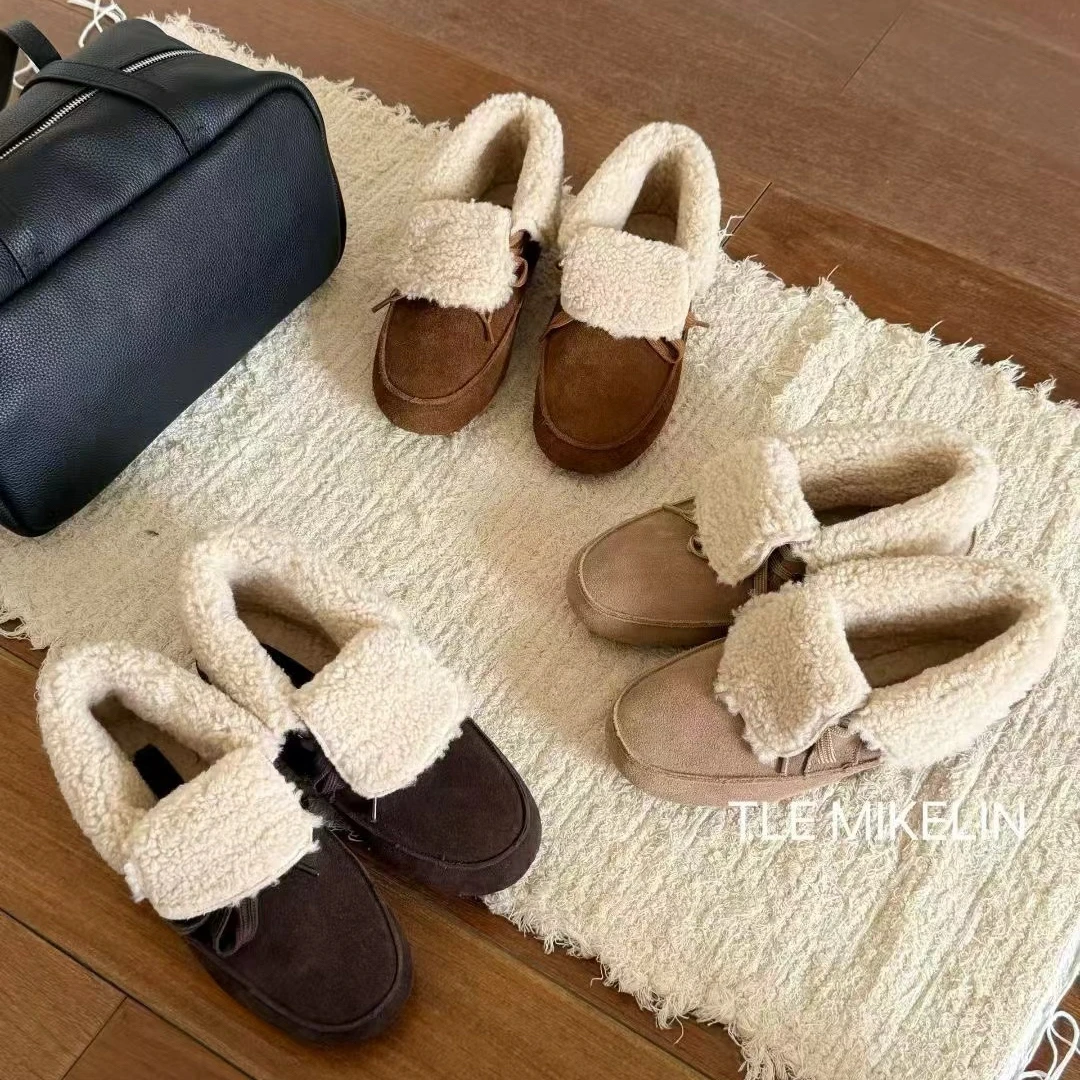翻毛真皮博肯棉鞋鞋女2025年秋冬加绒勃肯鞋乐福鞋毛毛鞋1350-1