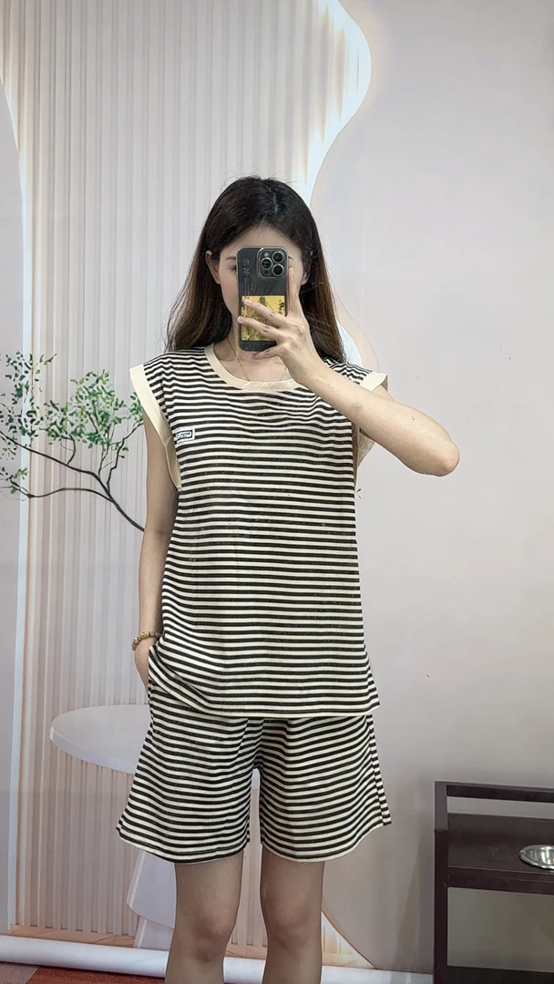 睡衣女夏季无袖吊带背心纯棉带胸垫一体家居服套装可外穿时尚韩版