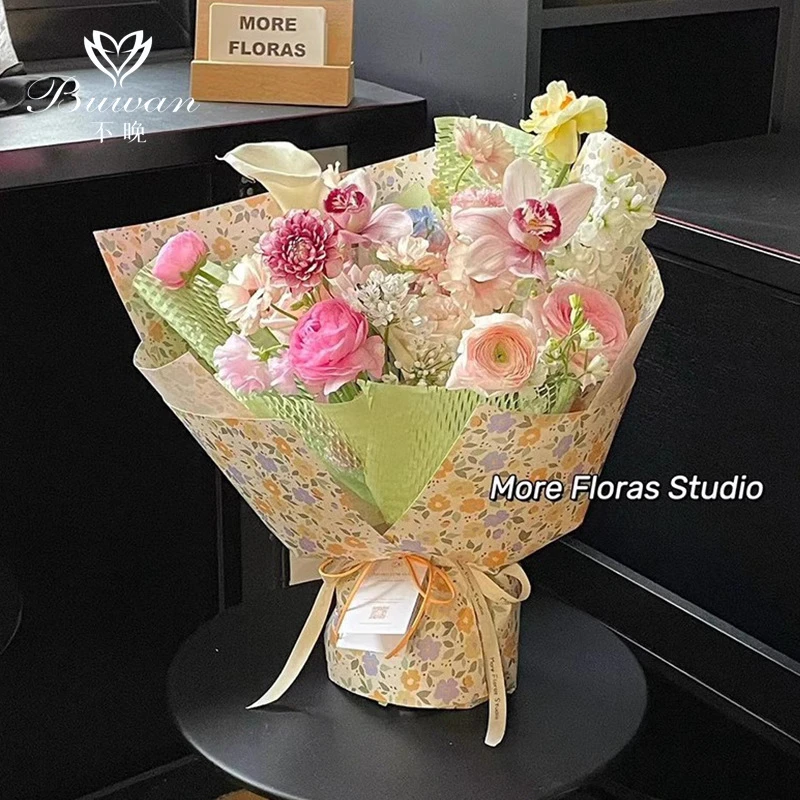 不晚田园碎花油画风花束包装纸复古风华艺术纸鲜花包花纸花店资材