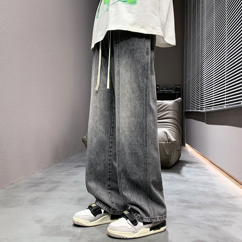 2025冬季加长直筒水洗牛仔裤男款大码复古高街美式显瘦直筒裤男