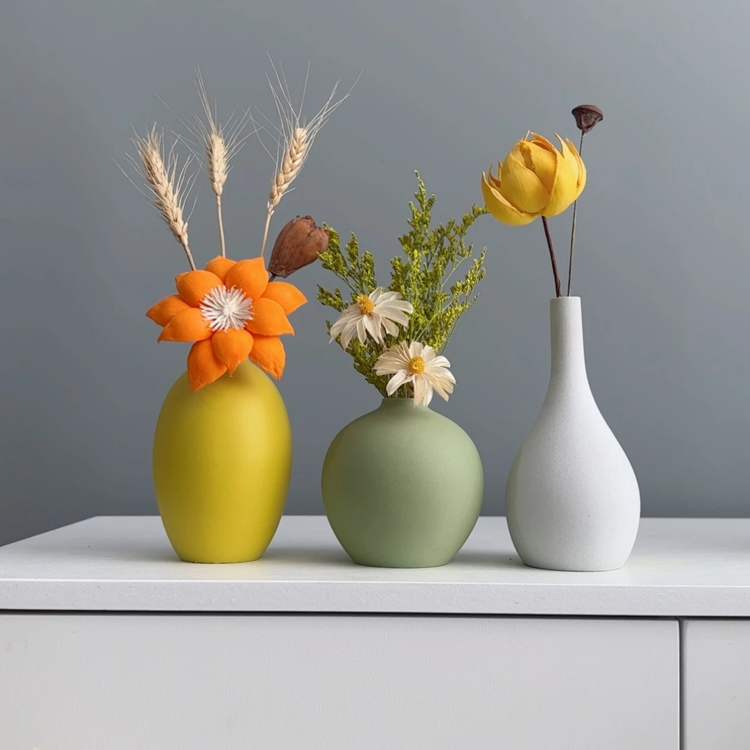 摆件陶瓷小花瓶摆件含花总高约20-30cm