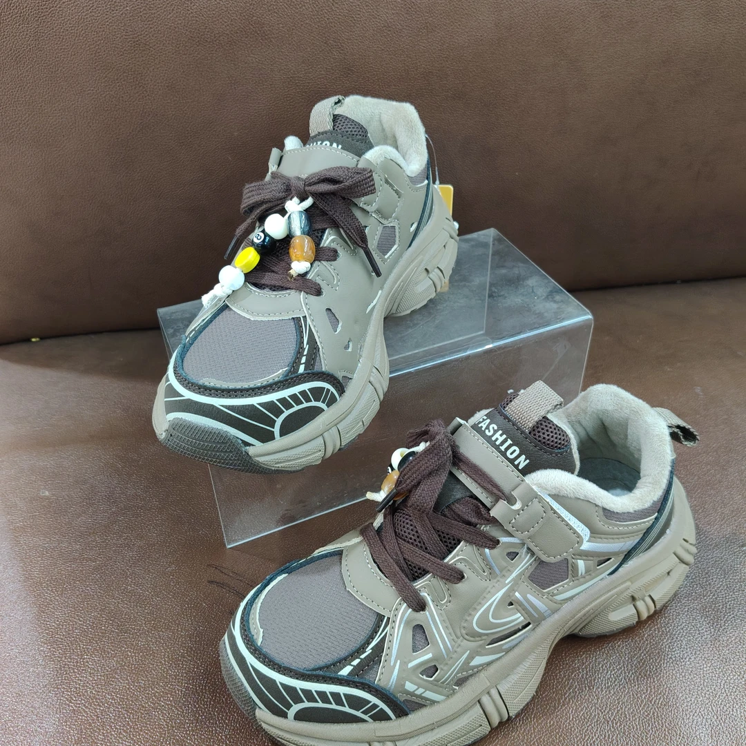 二棉加绒保暖运动鞋男女童冬季新款防滑软底时尚休闲老爹鞋