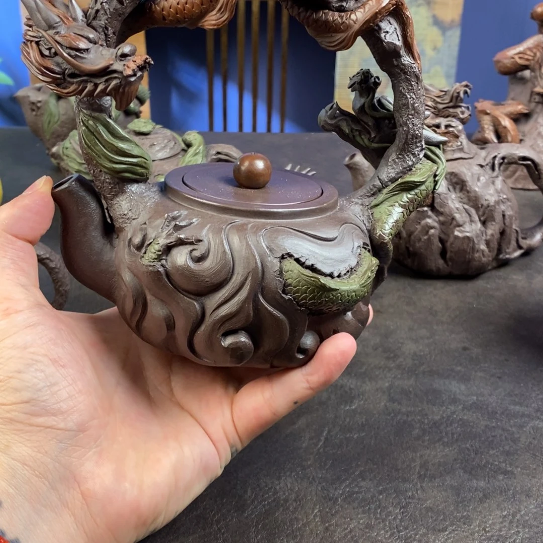 尼***王紫砂茶壶紫砂 双龙提梁