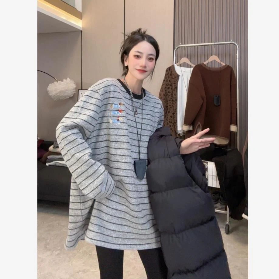 大码双面德绒腊肠狗长袖上衣女2025秋冬季新款宽松显瘦时尚打底衫