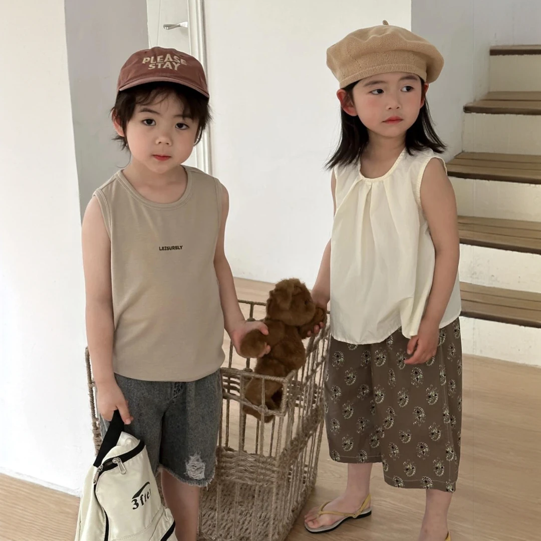 【货号538】夏季儿童针织背心咖啡色