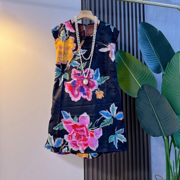 新中式夏季新款大码女装时尚复古盘扣国风套装中国风气质两件套