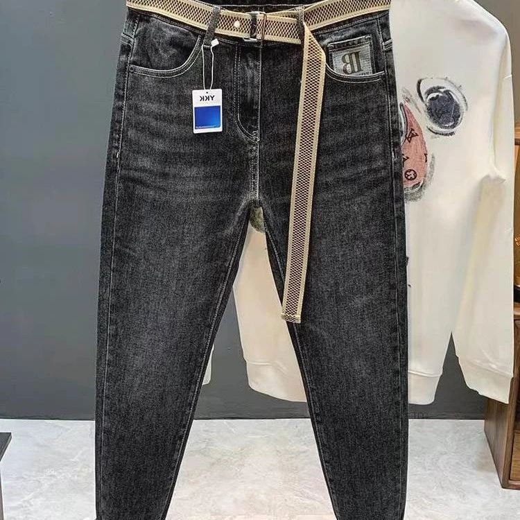 长裤五袋款男秋季男士磨毛牛仔裤小脚裤牛仔裤休闲